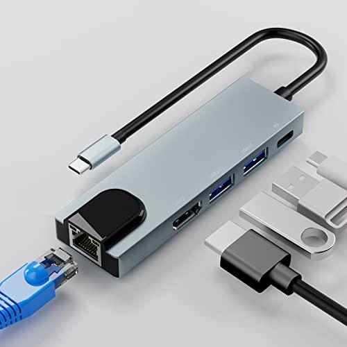 USB C ハブ 5-in-1 usb 変換アダプタ 1000MpbsイーサネットType C ハブ...