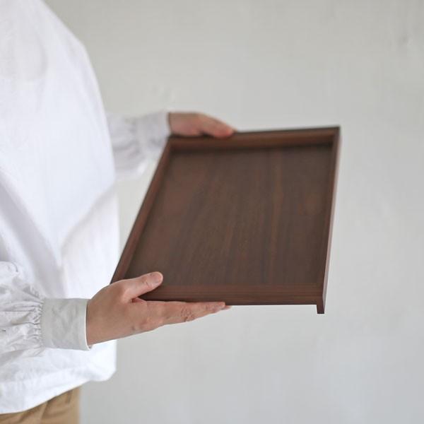 国産　持ち手付き木製トレイ（長手盆）ウォールナット