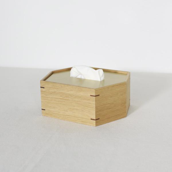 真鍮蓋の六角ティッシュボックス　ハーフサイズ