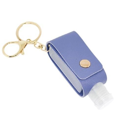 【ハンドジェル ケース】30ml レザー ブルー キーホルダー 携帯 消毒 ボトル 容器 持ち運び ...