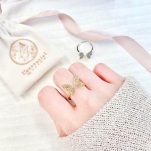 バタフライ フラワー オープンリング 】 巾着袋付き 蝶々 花 葉 蝶