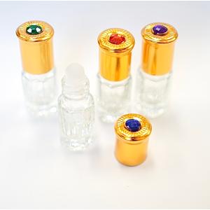 【宝石 ガラスロールオンボトル】3ml クリアボトル ゴールドキャップ 〈レッド 〉｜詰替 携帯 精油 アロマ 器材 旅行 容器 ケース 保存 香水瓶 瓶 ゴージャス｜lessentiel-japon