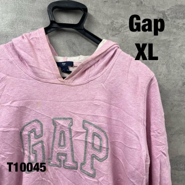 Gap ピンク PINK HEATHER フーディー フード パーカー XL 長袖 ビッグロゴ 裏起...