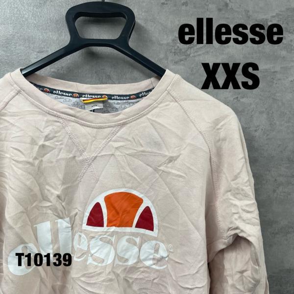 ellesse エレッセ ピンク スウェット トレーナ XXS 長袖 ビッグロゴ プリントロゴ 裏起...