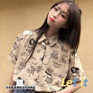 シャツ レディース トップス 半袖 春 夏 柄シャツ