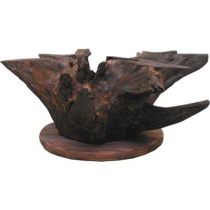 多用途ガラストップ用大型流木切株台座(焼き加工) ka113