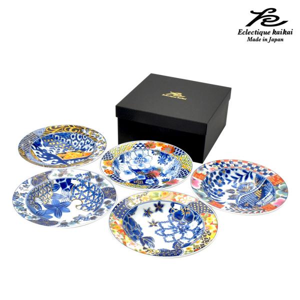 美濃焼 kaikai 宴 5客深皿揃 日本製 お皿 和食器 食器 モダン レトロ 古風 ギフト 贈り...