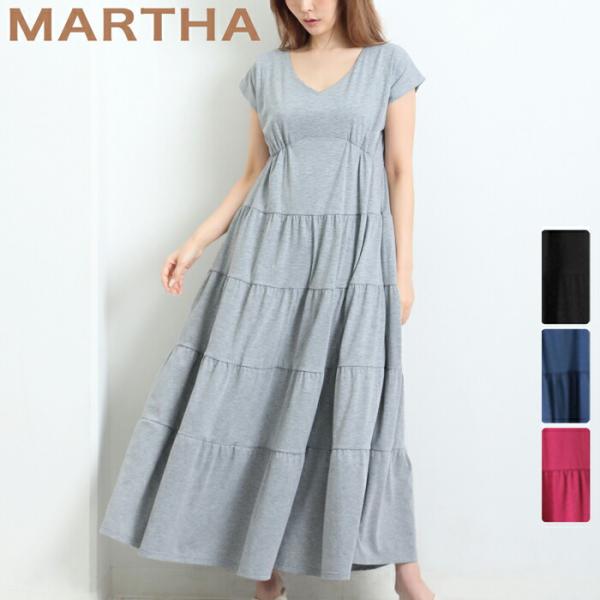 ワンピース ワンピ ロングワンピ MARTHA マーサ マキシ フレア 半袖 レディース ひざ丈 膝...