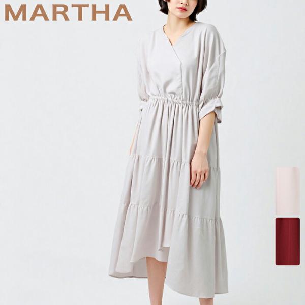 送料無料 ワンピース カシュクール MARTHA マーサ ラップワンピ 日本製 半袖 フレアー パー...