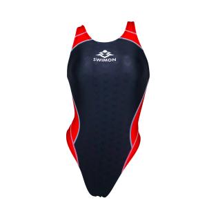 [SWIMON] 競泳水着 レディース ガールズ ハイカット 黒赤 ２色 601