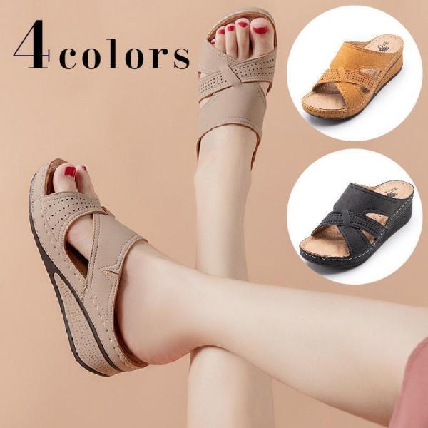 ミュール オフィスサンダル 通勤用 美脚 ウェッジソール レディース 厚底 低反発 ウエッジソール ...