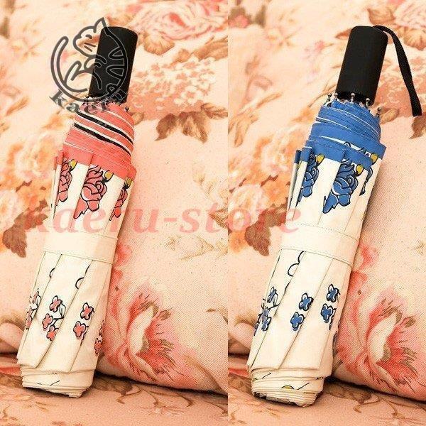 手書き風花柄日傘 晴雨兼用 軽量 UVカット 折りたたみ傘  遮光 遮熱 完全遮光 折り畳み 傘 レ...