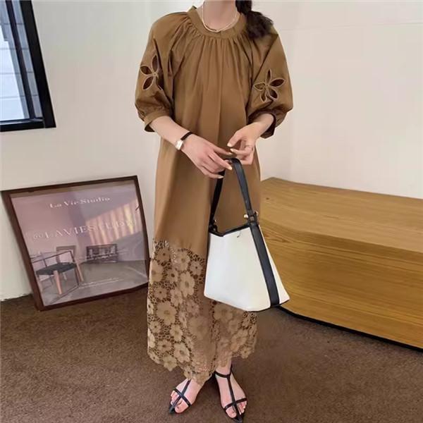 レディース 夏ワンピース ロング丈 旬アイテム ふんわり袖や大きなバックリボン ふわっとしたゆったり...