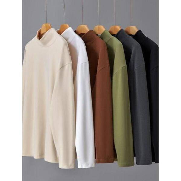 ロンT メンズ ロングTシャツ トップス モックネック インナー あったか 無地 長袖tシャツ ロン...