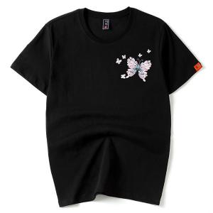 和柄刺繍 半袖Tシャツ メンズ 刺繍蝶 華鳥風月 半袖Tシャツ 男女ペア カップル 男女兼用 ご夫婦 恋人 夏 肌着 リゾート サマー ジュニア 人気｜liangxin-store