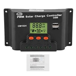 ソーラー充電コントローラー、12V / 24VLCDソーラー充電コントローラーデュアルUSB出力バッテリーレギュレーター(10 A)