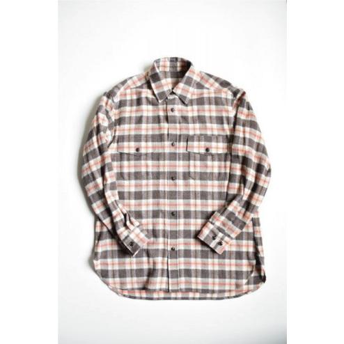 【SALE】URU (ウル) WOOL CHECK L/S SHIRTS [ORANGE×BROWN...