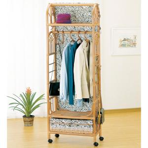 籐 ラタンハンガーラック 上棚付スリムラック 巾60cm W-669