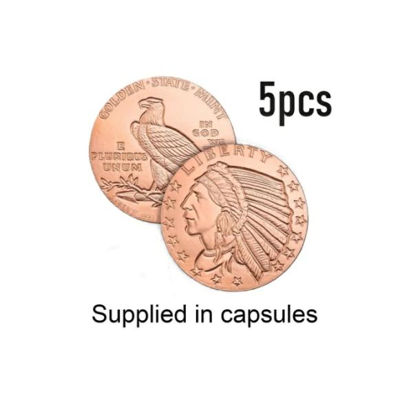 5 x 1オンス ゴールデンステートミント銅ラウンドインキューズインディアンコイン999ファイン地金