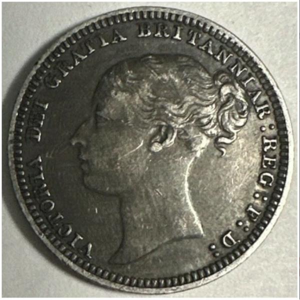 1879年 イギリス 6ペンス銀貨 豊かな緑青 ヴィクトリア女王