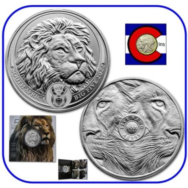 2022年南アフリカビッグファイブ（5）ライオン1オンス銀貨 - ブリスターパック入り