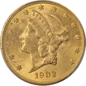 1902年Pミント リバティ金貨 20ドル PCGS MS63 美しい外観 強い打刻
