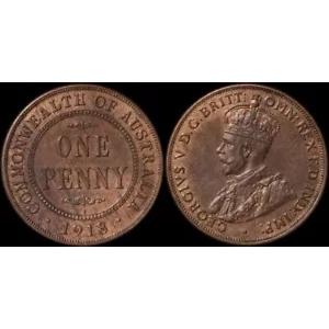 オーストラリア 1918 KGV 1d - ブラウンとレッド、ほぼ UNC。レン猫 UNC $3000。