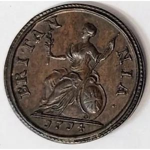 イギリス 英国 1714 ファージング 。アン女王。パターントーン。スーパーレア