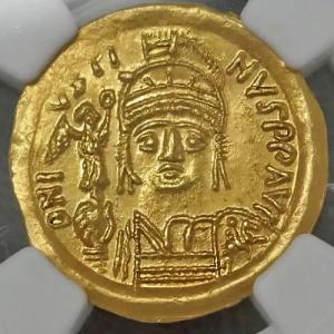 AD 565-578 古代ビザンチウム ラヴェンナ - ジャスティン II - ゴールド ソリダス - NGC MS