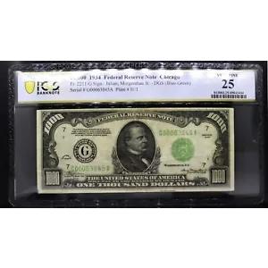 1934 $1000 FRN シカゴ Fr#2211-G ジュリアン/モーゲンソー ジュニア-LGS PCGS VF25