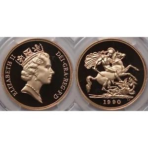 PCGS PR69DCAM イギリス 1990 5 ポンド ?5 エリザベス 2 世 ゴールド プルーフ コイン