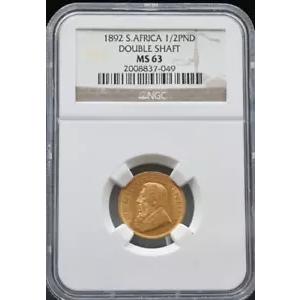 値下げ 南アフリカ 1892 ZAR ゴールド 1/2 池 MS 63 NGC 非常に希少 $$$$ 節約