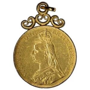 1887 イギリス 5 ポンド金ポンド コイン KM #769 - ジュエリー