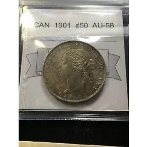 1901 年 Coin Mart カナダ産 50 セント コイン **AU-58**
