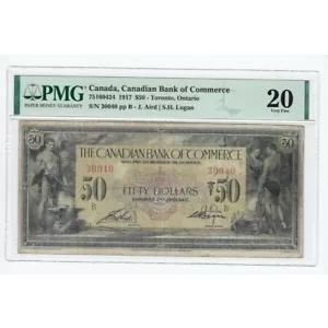 1917 商業銀行 75160424 $50 紙幣、Sm.ローガン ;PMG *VF-20* SN#30040 注釈。