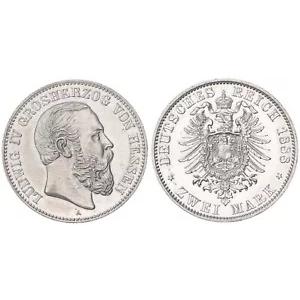 ヘッセン州 - ドイツ帝国 2 マーク 1888 ルートヴィヒ 4 世大公 XF/XF+ 103387