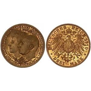 ザクセン ワイマール アイゼナハ 3 マーク 1910 ミントマーク プローブなし 真鍮製