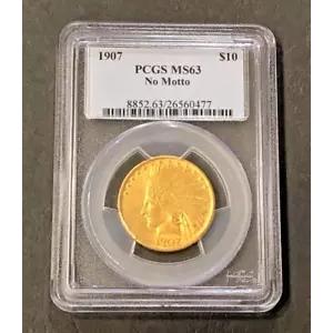 1907年 $10 インディアン ゴールド イーグル モットーなし MS-63 PCGS