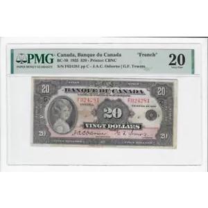 1935 BOC $20 Note BC-10、Ser #F 024281 Osb/Tow PMG VF-20 フランス語、コメント