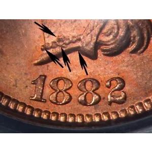 1882 1C スノー-6 桁のパール インディアン セント PCGS MS64RB (写真シール)