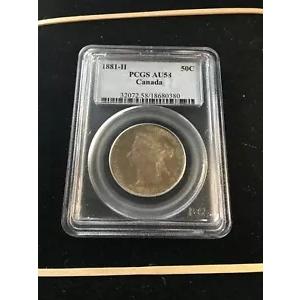 1881H PCGS グレード カナディアン シルバー ?50 セント、**AU-58**