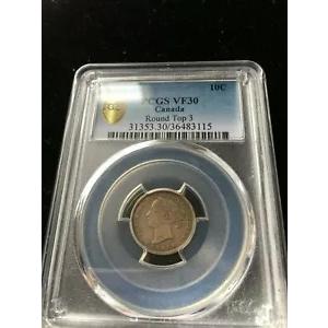 1893 ラウンド トップ 3 オブブ #6、PCGS グレード カナディアン、10 セント、**VF-30** #3115