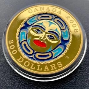 2008 フォーシーズンズ カナダ ゴールド 14KT コイン $300 ? ブルー エナメル ハイダ ムーン マスク