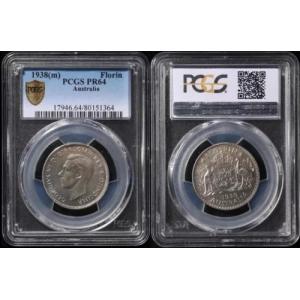オーストラリア 1938 KGVI メルボルン プルーフ 2/- フロリン 実質的に FDC スラブ PCGS PR64