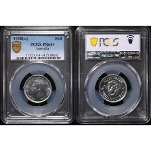 オーストラリア 1938 KGVI メルボルン プルーフ 1/- FDC。スラブ PCGS PR64+。レン猫 $32,500