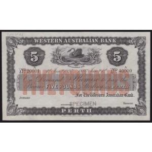 西オーストラリア銀行パース ?5 黒とオレンジ、1897 年 1 月 1 日 no A 20001/A 40000