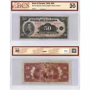 $50 1935 カナダ銀行券 英語テキスト BC-13 - BCS VF-20