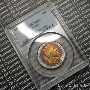 1903 H カナダ シルバー 50 セント コイン - PCGS MS 62 レインボー トーニング #coinsofcanada