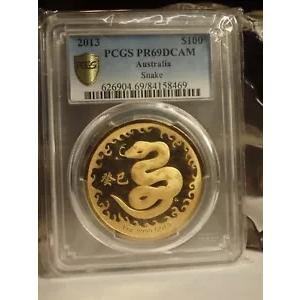 オーストラリア 2013 $100 Year of The Snake Lunar シリーズ 1 オンス 金貨 .9999 PCGS CER
