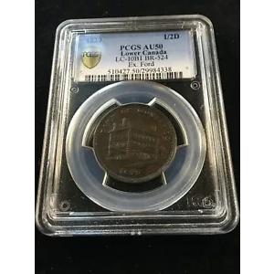 1839 カナダ、ハーフペニー トークン、LC10B1 PCGS グレード**AU-50** BR#524